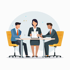 group discussion between three employees around a work agreement, showing teamwork and collaboration