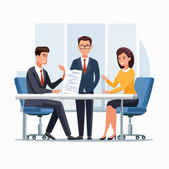 office scene with three diverse coworkers discussing terms of employment