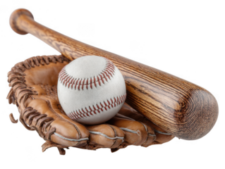 Baseball bat ball and glove isolated on transparent background