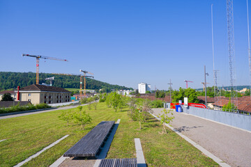 Opening day of public park named Ueberlandpark at Swiss city of Zürich on a sunny spring morning....