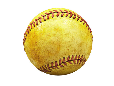 Used yellow softball isolated on transparent background