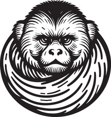 Capuchin Monkey Simple Black and White Vector Illustration