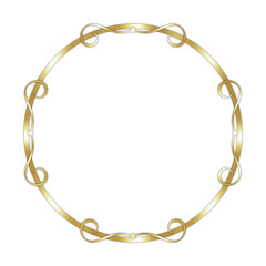 Classic, Elegant, and Glossy Gold Round Text Frame, Isolated on White 