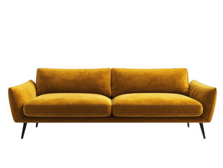 Mustard yellow velvet sofa isolated on transparent background