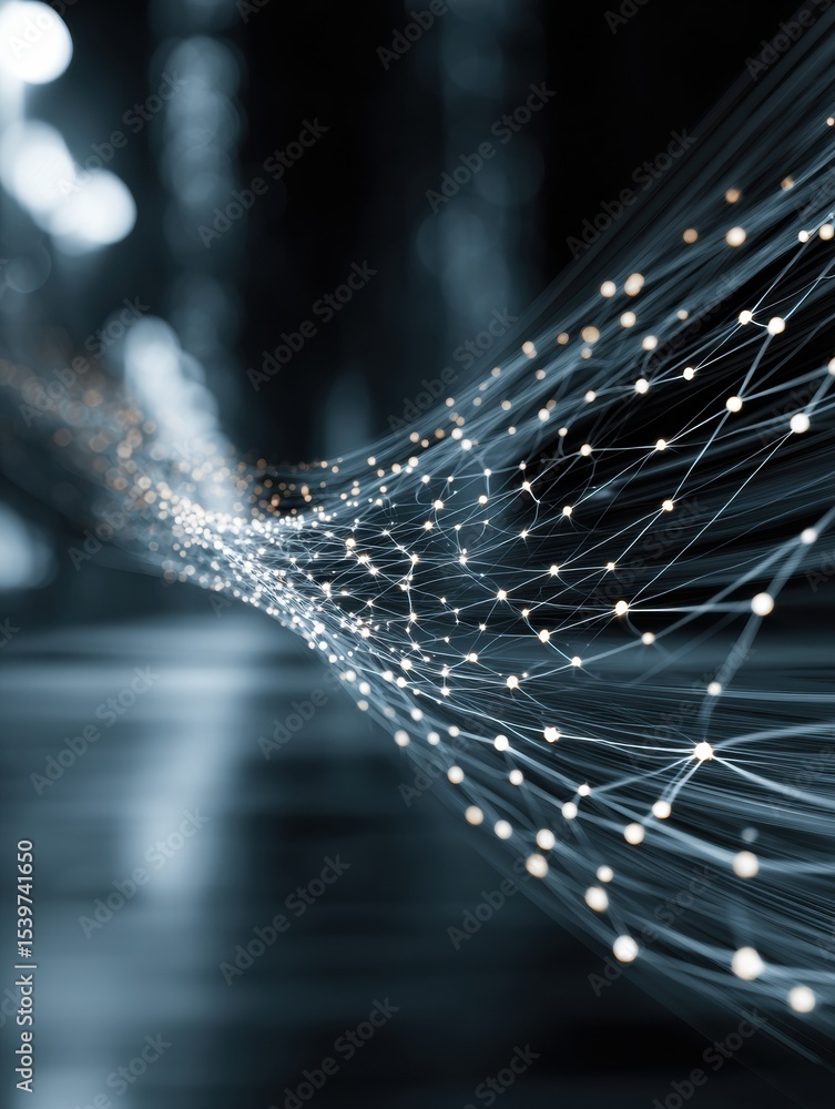 Poster Visual Representation of a Dynamic Digital Support Network With Motion Blur Effect in a High-Tech Environment