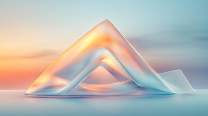 Abstract 3D Shaped Glass Sculpture with Smooth Curves and Neon Glow