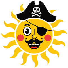 pirate sun sailor doodle illustration isolated on white