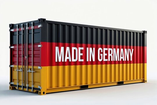Versandcontainer mit Deutschland-Flagge &ndash; Symbol f&uuml;r deutsche Exportwirtschaft