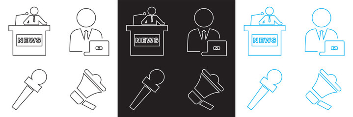 Journalism icon . Vector for Microphone, journalist,  reporter,  interview, newspaper etc. isolated on white and black background. Vector illustration. EPS 10