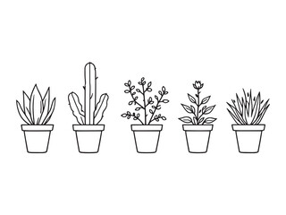 clean outline sketch of indoor potted plant icon
