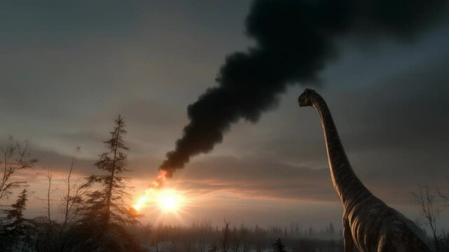 Mesozoic final hour: extraterrestrial body, sediment record, mass die-off, fossil transition, Earth transformation, impact debris, biological loss, extinction peak, planetary shift, ancient timeline,