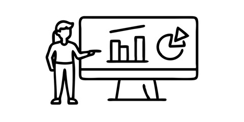 Man working on a laptop with a business success concept silhouette