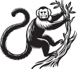 Capuchin Monkey Simple Black and White Vector Illustration