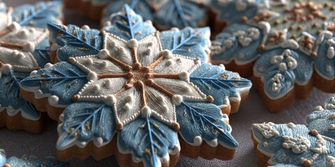 Festive Snowflake Sugar Cookies with Blue and Brown Frosting