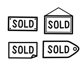 Sold label icon set in minimal outline style, ideal for e-commerce and property sales visuals