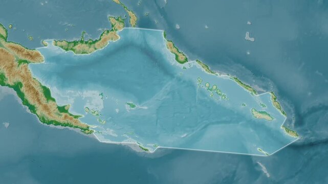 Solomon Sea. Close-up on a colored elevation map