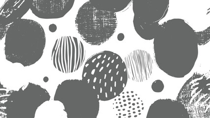 Abstract grayscale pattern featuring various textured circles stripes dots and dashes on white background overlapping circles in shades of gray creating a dynamic visual texture