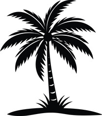 Obraz premium Silhouette of a palm tree on a small island isolated vector illustration