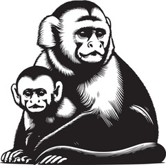 Capuchin Monkey Simple Black and White Vector Illustration