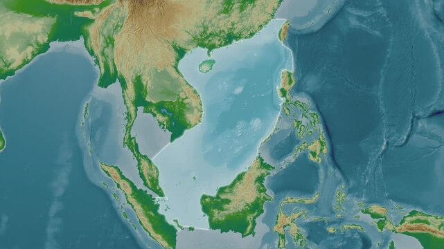 South China Sea excluding sub-basins. Close-up on a colored elevation map