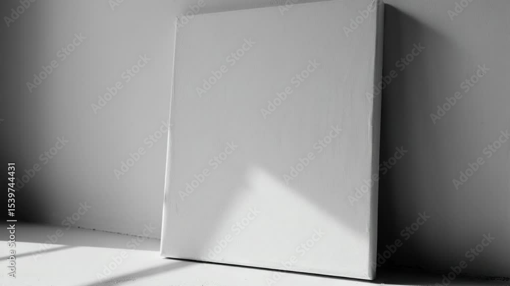 Poster a picture frame leans against a white wall, with a flat surface and no image visible