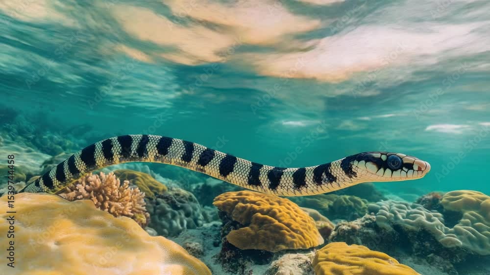 Poster a snake swims through the ocean waves, its body undulating as it moves