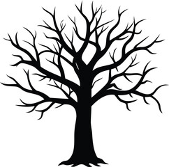 Silhouette of a tree with bare branches against a white background image