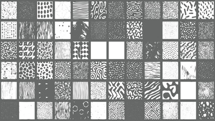 Fototapeta premium Collection of Fifty Diverse Black and White Abstract Seamless Patterns Textures featuring Geometric Organic and Textured Designs for Textile Fabric Wallpaper and Digital Projects