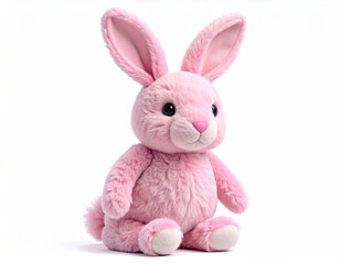Obraz premium Pink Bunny Plush: A charming pink plush bunny sitting poised, evoking a sense of playfulness and joy. with it's fluffy, cuddly appeal, it's a delightful companion.