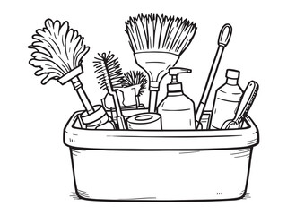 cleaning caddy outline vector drawing simple household tool