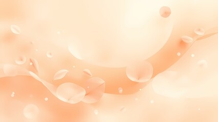 A beautiful and dynamic abstract background depicting a graceful current of floating petals and orbs along a sweeping, soft ribbon on a peach-colored canvas.