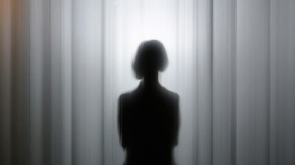 Shadow Figure Stands Behind a Translucent Screen in a Dimly Lit Space, Creating an Atmosphere of Mystery and Intrigue During the Night