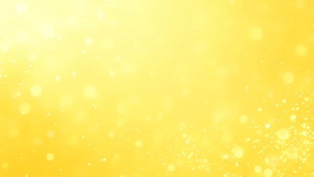 A vibrant and luminous abstract yellow background featuring sparkling clusters of bokeh and glittering particles in opposite corners, creating a dynamic feel.