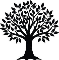 Obraz premium Stylized vector tree with leaves, showcasing nature's beauty in black silhouette