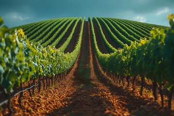 Fototapeta premium Vibrant Vineyard Landscape Under a Dramatic Sky - Perfect for Fine Art Prints and Home Decor