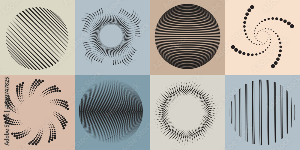 Poster lines and dots in circle form .rotate rounded shape vector illustration .rotating dots form a circle