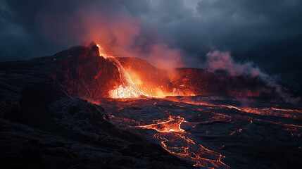 Massive active volcano erupting and Lava Background 2025