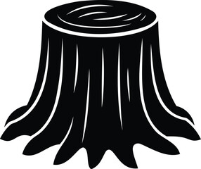 Detailed Vector Illustration of a Black Tree Stump Isolated on White Background