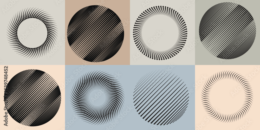 Poster lines and dots in circle form .rotate rounded shape vector illustration .rotating dots form a circle