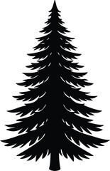 Fototapeta premium Black silhouette of pine tree isolated on white background art illustration