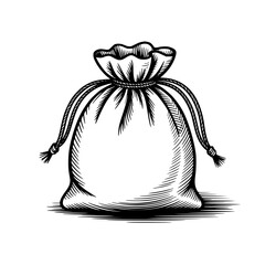 Drawstring bag illustration with detailed shading and textured fabric