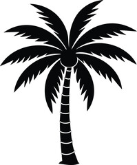 Fototapeta premium Black silhouette of a tropical palm tree against a white background