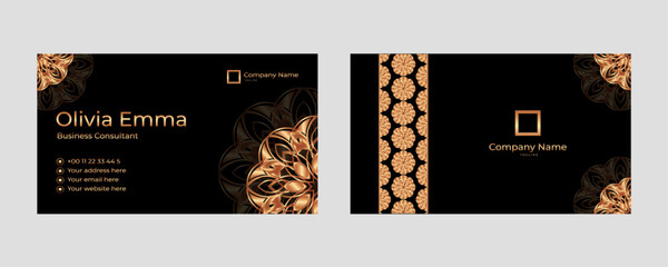 Elegant Business Card Design Featuring Gold Details and Professional Layout