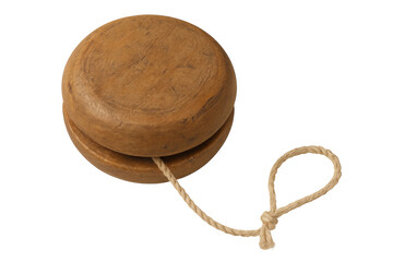 Wooden yo-yo with string isolated on transparent background, representing classic toys and nostalgic childhood games