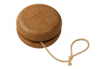 Wooden yo-yo with string isolated on transparent background, representing classic toys and nostalgic childhood games