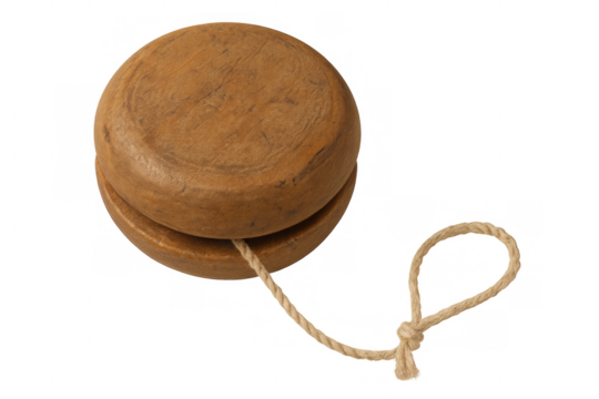 Wooden yo-yo with string isolated on transparent background, representing classic toys and nostalgic childhood games