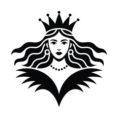 Black and White Minimalist Queen Illustration Crowned Woman vector