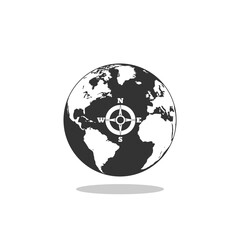 World globe with compass icon shadow