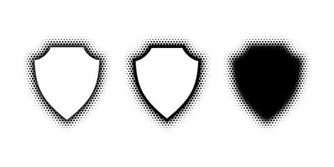 Shield Halftone Gradient Effect Vector Illustration Set