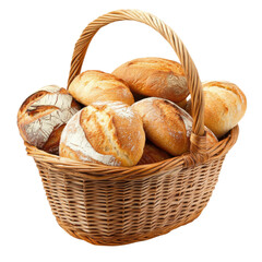 Bread rolls in a basket on transparent background.